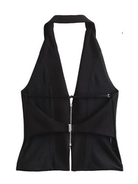 2024 Women Sexy Backless Strapless Halter Corset Tops Side Zipper Lady Slim Camis Female Solid Chic Tops