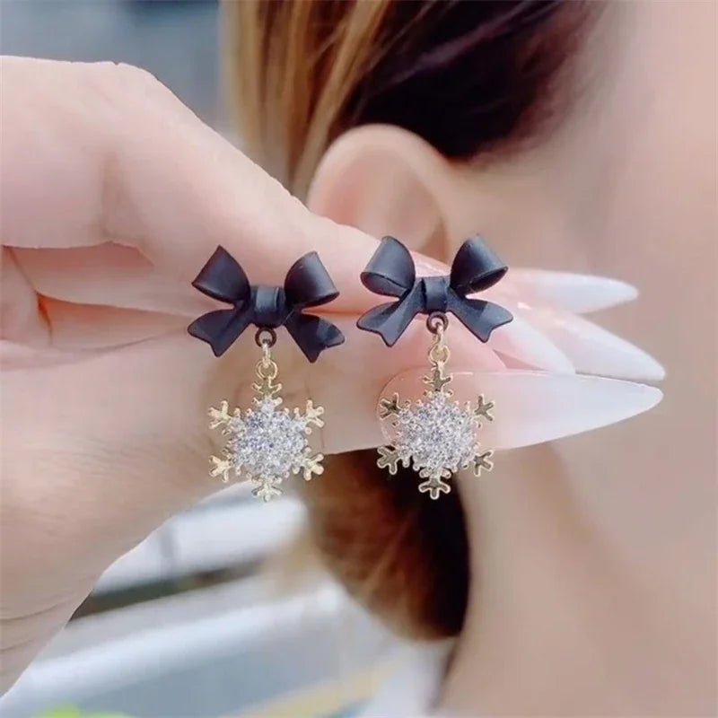 Серьги Женские Snowflake Pendants Earrings For Women Bowknot Sweet Fashion Girls Crystal Hanging Earrings Decor Piercing