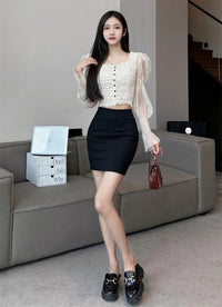 Fashion Spring Summer Office Lady Short Skirt Women Skirt Black Faldas High Waist A-LINE Skirt Women Skirts for Women D36