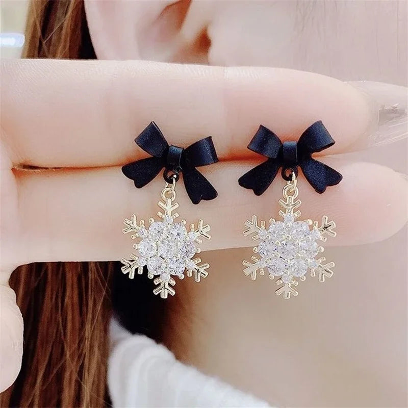 Серьги Женские Snowflake Pendants Earrings For Women Bowknot Sweet Fashion Girls Crystal Hanging Earrings Decor Piercing