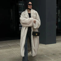 UCXQ Tide Faux Fur Coat European Style Street All Match Lapel Temperament Elegant Long Outerwear Women 2024 Autumn Winter 3C2587