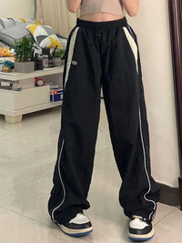 Women Casual Wide Leg Cargo Pants Drawstring Solid Streetwear Elastic Waist Sweatpants Loose Y2K Joggers Hip Hop Baggy Trousers