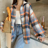 Plaid Shirt Women Autumn Long Sleeve Top Female Vintage Fashion Single Breasted Blouse Ladies Preppy Style Loose Check Shirts