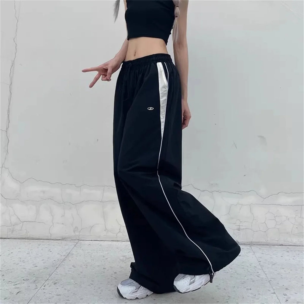 Women Casual Wide Leg Cargo Pants Drawstring Solid Streetwear Elastic Waist Sweatpants Loose Y2K Joggers Hip Hop Baggy Trousers