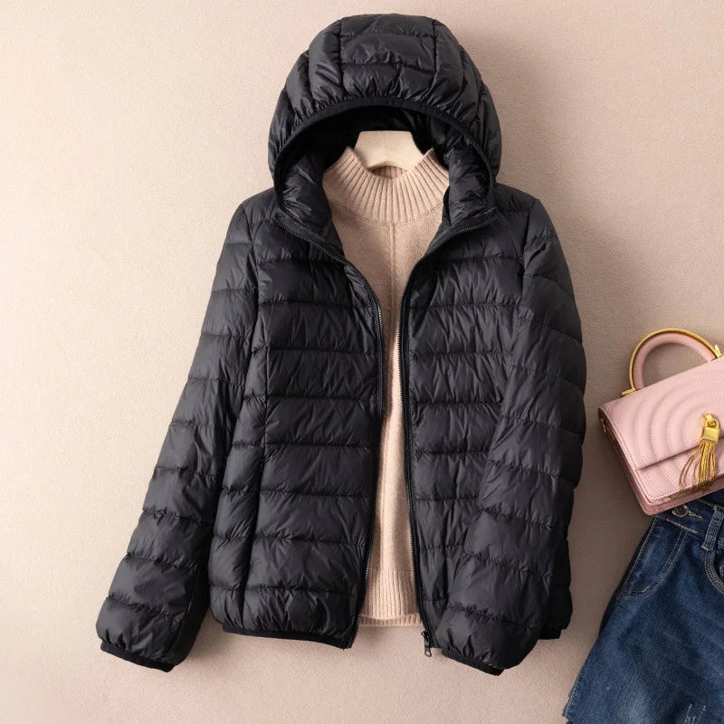 Women Autumn Down Jacket 2022 New Arrivals  90%  White Duck Down Ultra Light Fashion Hooded Keep Warm  Puffer Jacket