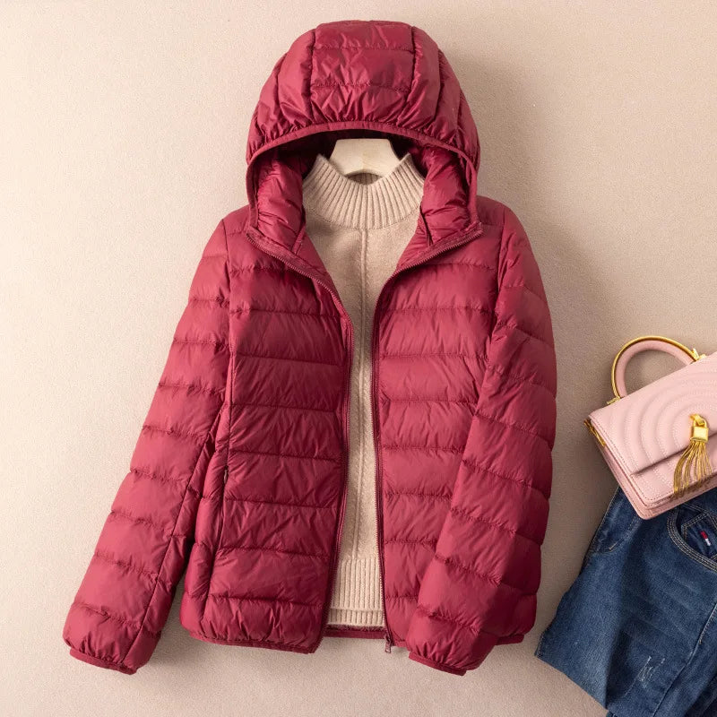 Women Autumn Down Jacket 2022 New Arrivals  90%  White Duck Down Ultra Light Fashion Hooded Keep Warm  Puffer Jacket