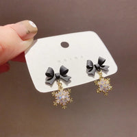 Серьги Женские Snowflake Pendants Earrings For Women Bowknot Sweet Fashion Girls Crystal Hanging Earrings Decor Piercing