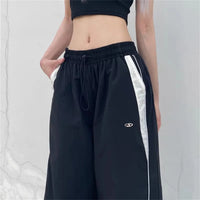 Women Casual Wide Leg Cargo Pants Drawstring Solid Streetwear Elastic Waist Sweatpants Loose Y2K Joggers Hip Hop Baggy Trousers