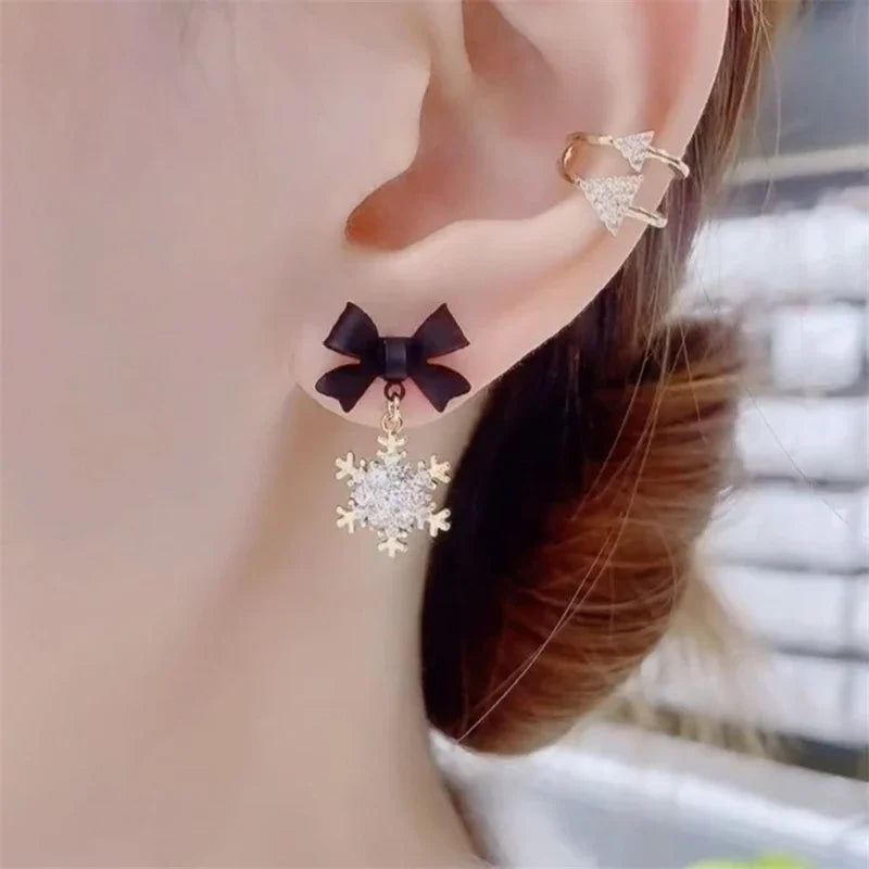 Серьги Женские Snowflake Pendants Earrings For Women Bowknot Sweet Fashion Girls Crystal Hanging Earrings Decor Piercing