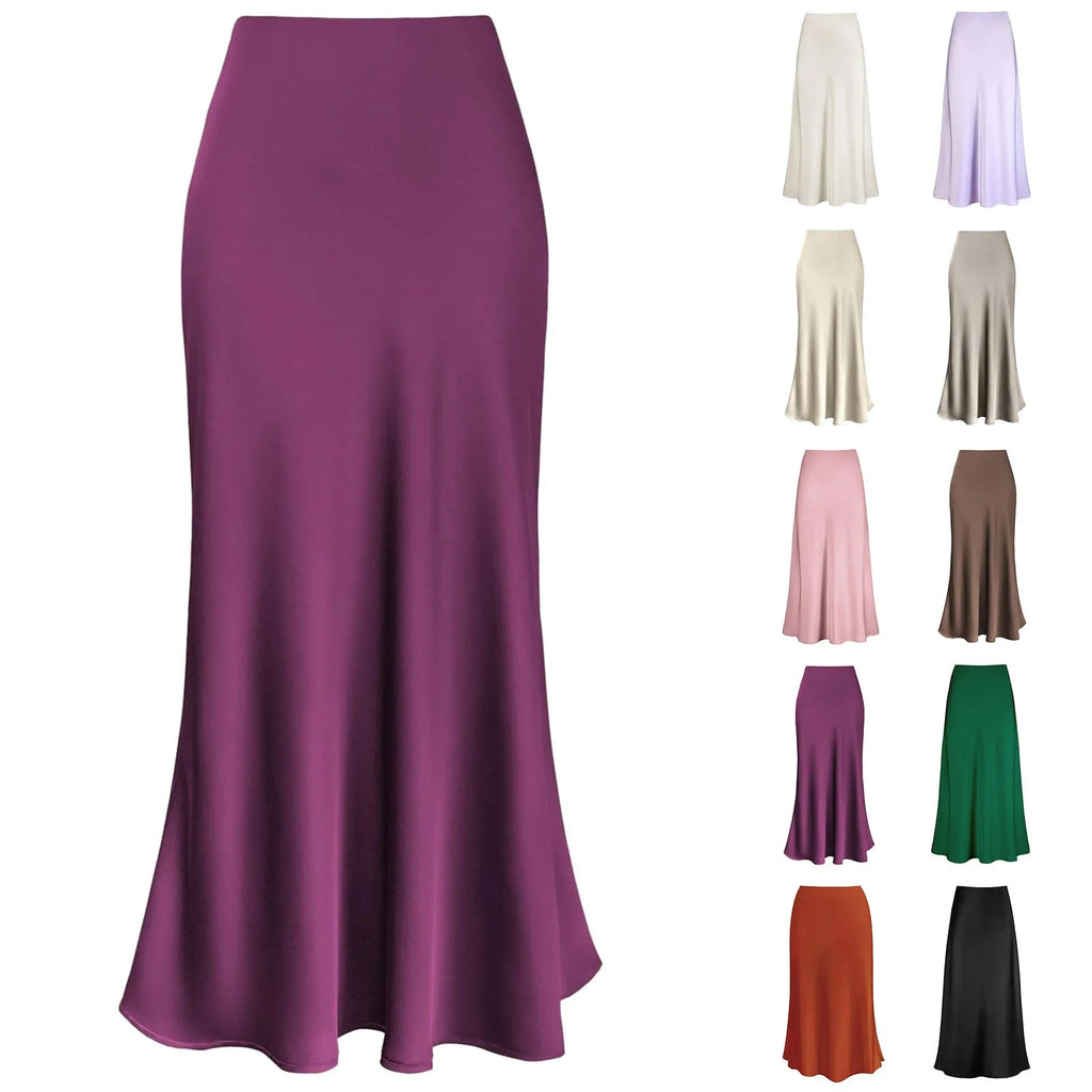 Women’s Elegant High-Waist Satin A-Line Skirt