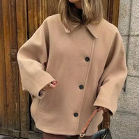 Women's Elegant Black Woolen Lapel Coat