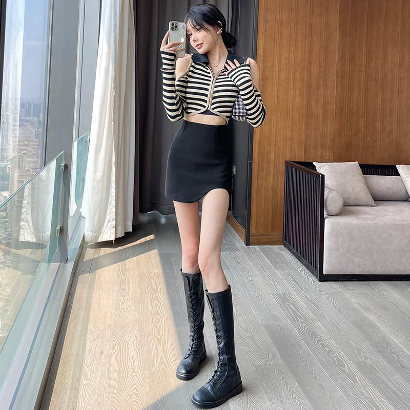 Ladies New Korean Fashion Summer Sexy Mini Skirts Womens Casual  Asymmetry Black Skirt Female Girls Y2k Culotte Dropshipping