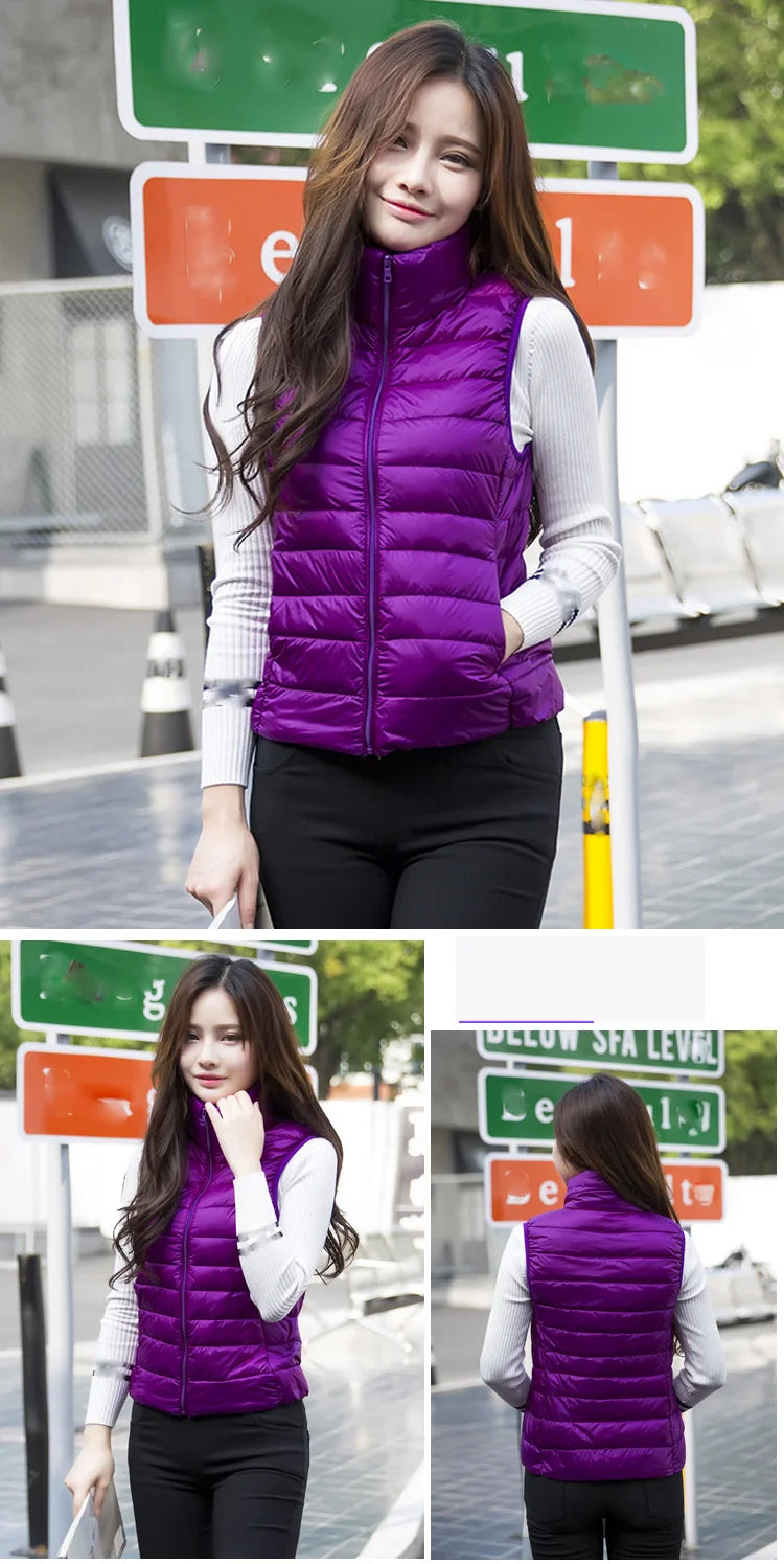 2023 New Women Sleeveless Women Slim Ultra Light Down Jacket Girl Portable Lightweight Vests Windproof Warm Waistcoat