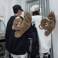 Autumn Winter O-neck Long Sleeve Embroidery Bear Sweater Couple Causal Loose High Street Hoodies Sweater Men Tops Male Clothes