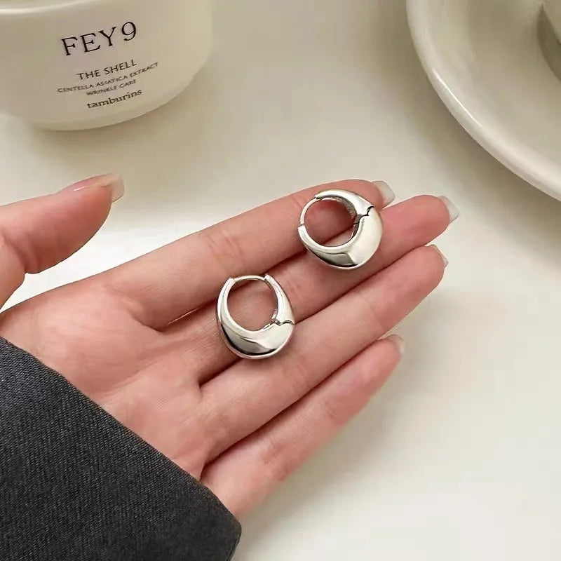 Stainless Steel Smooth Metal Chunky Hoop Earrings for Women Girls Fashion Round Circle Hoops Statement Earring Punk Jewelry Gift