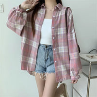 Plaid Shirt Women Autumn Long Sleeve Top Female Vintage Fashion Single Breasted Blouse Ladies Preppy Style Loose Check Shirts