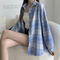 Plaid Shirt Women Autumn Long Sleeve Top Female Vintage Fashion Single Breasted Blouse Ladies Preppy Style Loose Check Shirts