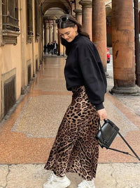 ASDS 2024 Women Fashion Leopard Print Skirt Vintage High Waist Midi Skirts Elegant Women Summer Casual Streetwear Skirt