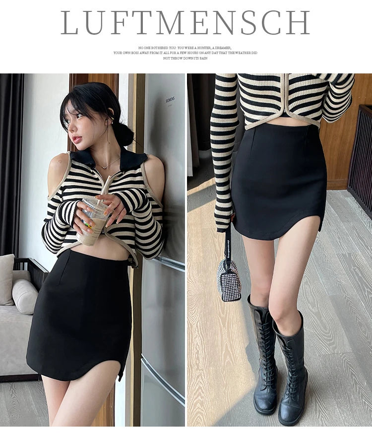 Ladies New Korean Fashion Summer Sexy Mini Skirts Womens Casual  Asymmetry Black Skirt Female Girls Y2k Culotte Dropshipping