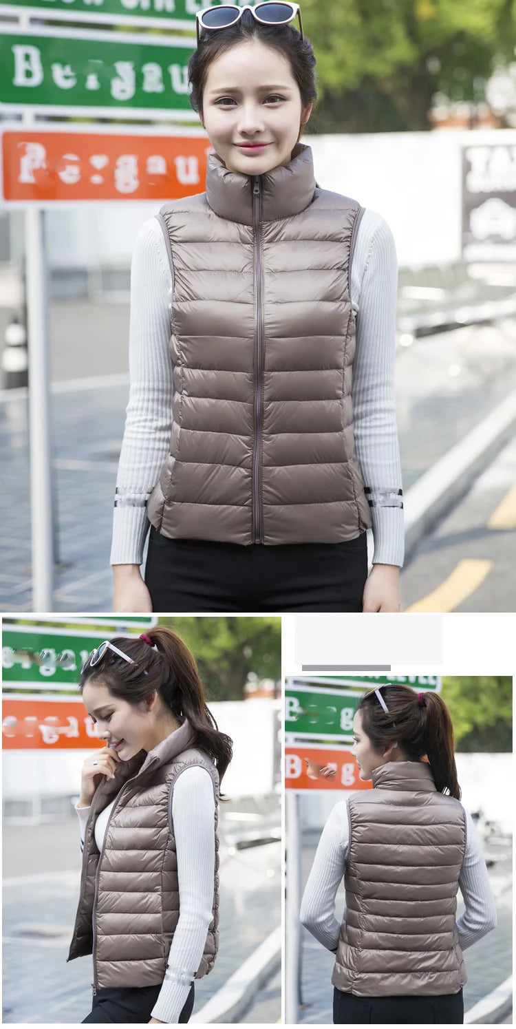 2023 New Women Sleeveless Women Slim Ultra Light Down Jacket Girl Portable Lightweight Vests Windproof Warm Waistcoat