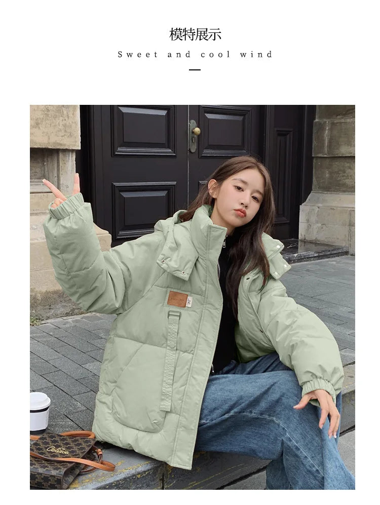 Women Khaki Down Jacket Fashion WhiteThickening Warm Feather Female Duck Down Comfortable Short Solid 2023 Winter Hooded Outwear