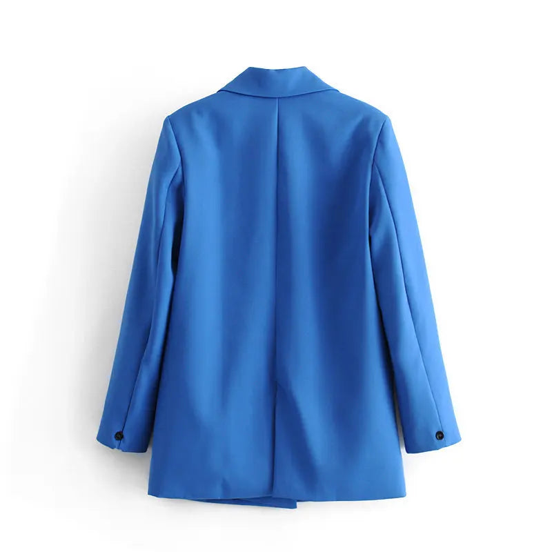 Women Chic Office Lady Double Breasted Blazer Vintage Coat Fashion Notched Collar Long Sleeve Ladies Outerwear Stylish Tops