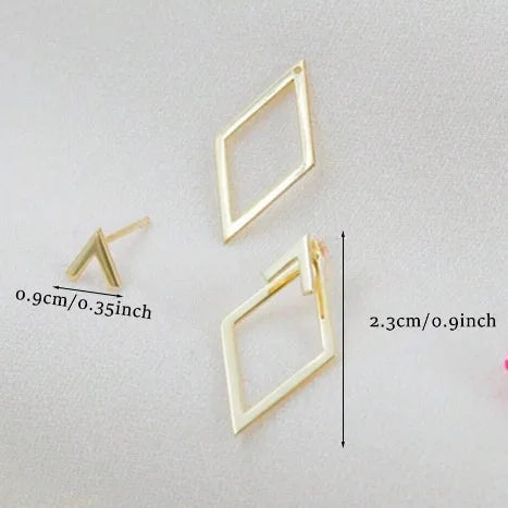 Fashion Square Geometric Back Hanging Earrings for Women Minimalist Wedding Jewelry Wholesale Birthday Gift