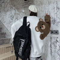 Autumn Winter O-neck Long Sleeve Embroidery Bear Sweater Couple Causal Loose High Street Hoodies Sweater Men Tops Male Clothes