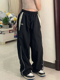 Women Casual Wide Leg Cargo Pants Drawstring Solid Streetwear Elastic Waist Sweatpants Loose Y2K Joggers Hip Hop Baggy Trousers