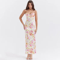 Suninheart Floral Maxi Dress – Elegant Spaghetti Strap Bodycon