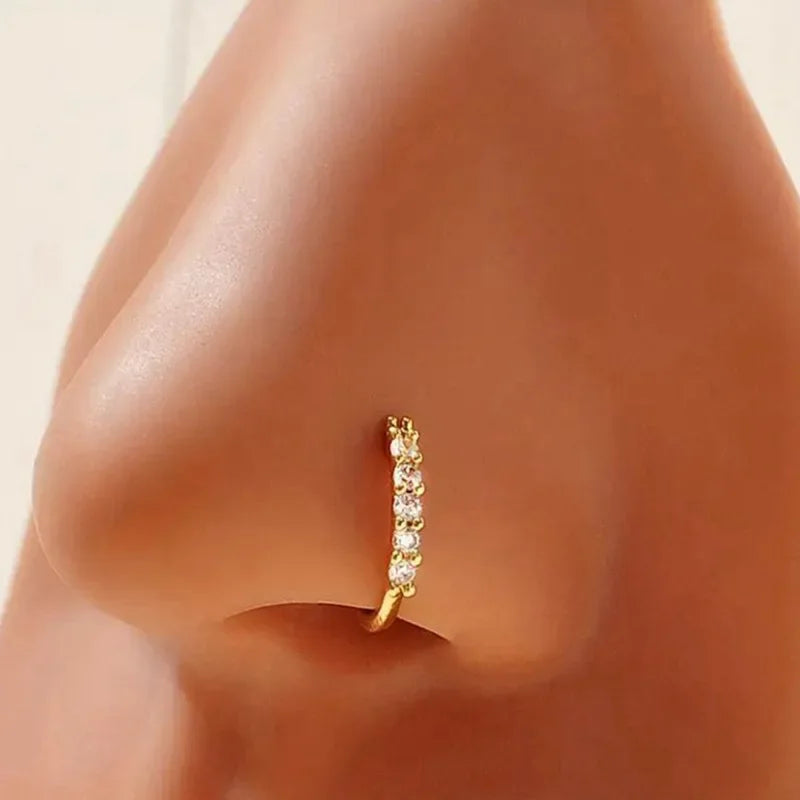 Single-row Miniature Zircon Ultra-sparkle Fine Drill Exquisite with Drill Opening Ring Nose Stud Nose Pierced Nose Ring