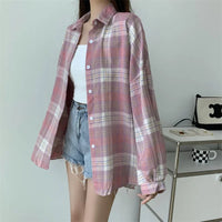 Plaid Shirt Women Autumn Long Sleeve Top Female Vintage Fashion Single Breasted Blouse Ladies Preppy Style Loose Check Shirts