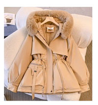 Thick Parkas Women Zipper Hooded Full Sleeve Coats Button Waist Drawstring Jackets Ladies Pockets Solid Regular Coat Winter