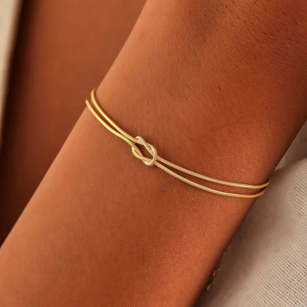 Gold Brass Snake Chain Bracelet Trendy Knotted Love Couple Bracelet Fashion Jewelry Accessories Simple Gift