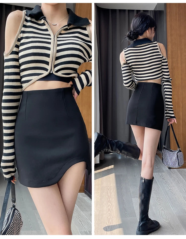 Ladies New Korean Fashion Summer Sexy Mini Skirts Womens Casual  Asymmetry Black Skirt Female Girls Y2k Culotte Dropshipping