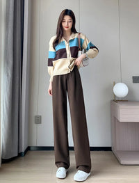 Winter Wool Wide Leg Pants Women Streetwear High Waist Suit Straight Pants Korean Thick Black Baggy Woolen Full Trousers Z53