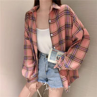 Plaid Shirt Women Autumn Long Sleeve Top Female Vintage Fashion Single Breasted Blouse Ladies Preppy Style Loose Check Shirts