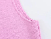 TRAF Sweater Lady Vests Sleeveless Pink Knitted Vest For Women Fall Round Neck Short Sweaters Vests Elegant Knit Vests Woman