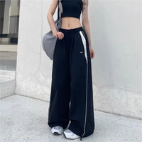 Women Casual Wide Leg Cargo Pants Drawstring Solid Streetwear Elastic Waist Sweatpants Loose Y2K Joggers Hip Hop Baggy Trousers