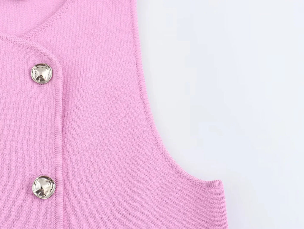 TRAF Sweater Lady Vests Sleeveless Pink Knitted Vest For Women Fall Round Neck Short Sweaters Vests Elegant Knit Vests Woman