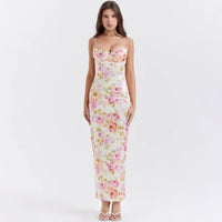 Suninheart Floral Maxi Dress – Elegant Spaghetti Strap Bodycon