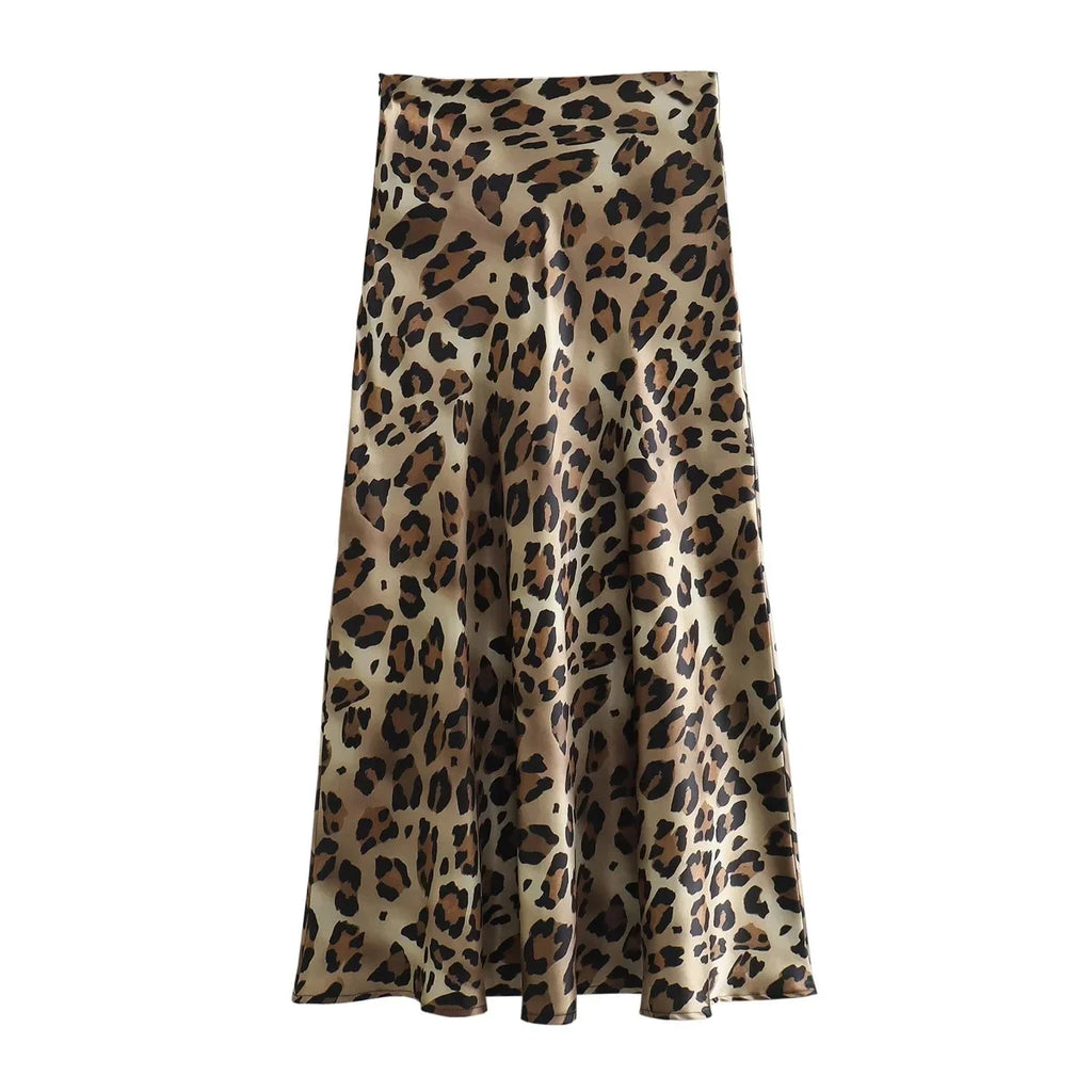 ASDS 2024 Women Fashion Leopard Print Skirt Vintage High Waist Midi Skirts Elegant Women Summer Casual Streetwear Skirt