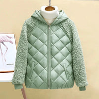 Thin Light Down Cotton Jacket Female Short Coat Autumn Winter Women's 2023 New Hooded Loose Lmitation Lamb Wool Cotton Jacket