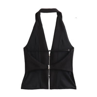 2024 Women Sexy Backless Strapless Halter Corset Tops Side Zipper Lady Slim Camis Female Solid Chic Tops