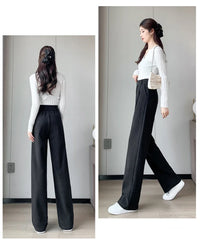 Winter Wool Wide Leg Pants Women Streetwear High Waist Suit Straight Pants Korean Thick Black Baggy Woolen Full Trousers Z53