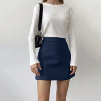 Lucyever Elegant Office Lady Mini Skirts Fashion Fake Two Pieces Side Split A-Line Skirt Women Blue Wild High Waist Short Skirts