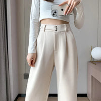 Winter Wool Wide Leg Pants Women Streetwear High Waist Suit Straight Pants Korean Thick Black Baggy Woolen Full Trousers Z53