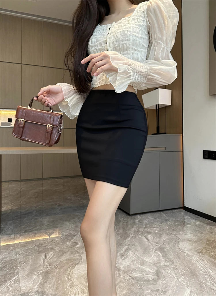 Fashion Spring Summer Office Lady Short Skirt Women Skirt Black Faldas High Waist A-LINE Skirt Women Skirts for Women D36