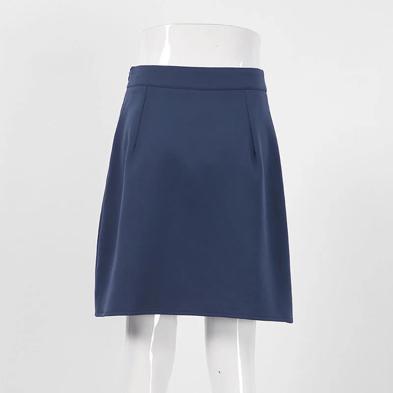 Lucyever Elegant Office Lady Mini Skirts Fashion Fake Two Pieces Side Split A-Line Skirt Women Blue Wild High Waist Short Skirts