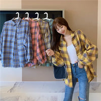 Plaid Shirt Women Autumn Long Sleeve Top Female Vintage Fashion Single Breasted Blouse Ladies Preppy Style Loose Check Shirts